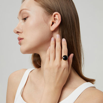 Totwoo MEET Black Agate Smart Ring (18K Gold Pated Brass)