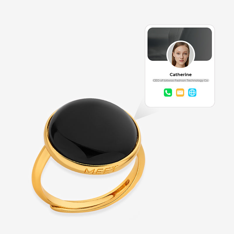 Totwoo MEET Black Agate Smart Ring (18K Gold Pated Brass)