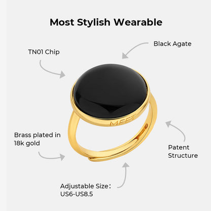 Totwoo MEET Black Agate Smart Ring (18K Gold Pated Brass)